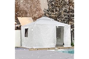 DOMI OUTDOOR LIVING Domi 10' x 12' Universal Winter Gazebo Cover for Hardtop Gazebos,Outdoor Waterproof Enclosed Cover with Sidewalls and Mesh Windows,White (Gazebo not Included)