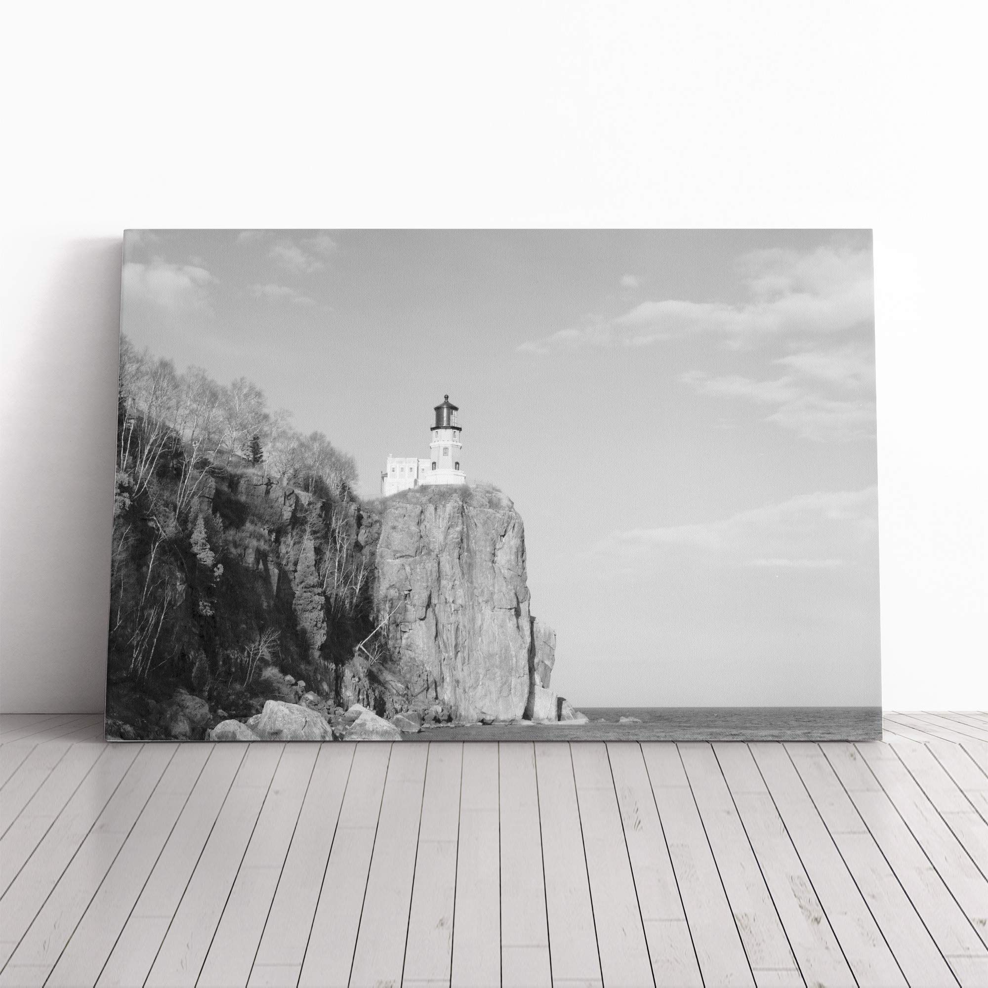 Architecture Lighthouse Split Rock, MN Canvas Print | Gallery Wrapped 30mm Frame Wall Art | 20x14 inches | Ready to Hang | Coastal Seascape Picture | Living Room Bedroom Lounge Office