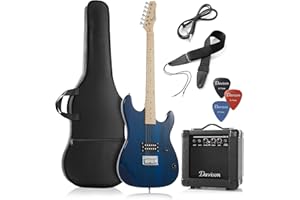 Davison Guitars Full Size Electric Guitar with 10-Watt Amp, Blue - Right Handed Beginner Kit with Gig Bag and Accessories