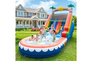 COCOFISH Tropical Inflatable Water Slide for Kids & Adults – 21FT Giant Blow Up Pool Slide with Climbing Wall, Splash Pool, Palm Tree Theme – Wet & Dry Use, 950W Blower, Backyard Summer Fun