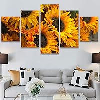 SIGNWIN 5 Panel Canvas Wall Art Yellow Petals for Home Decorations Ready to Hang - 60