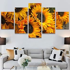 SIGNWIN 5 Panel Canvas Wall Art Yellow Petals...