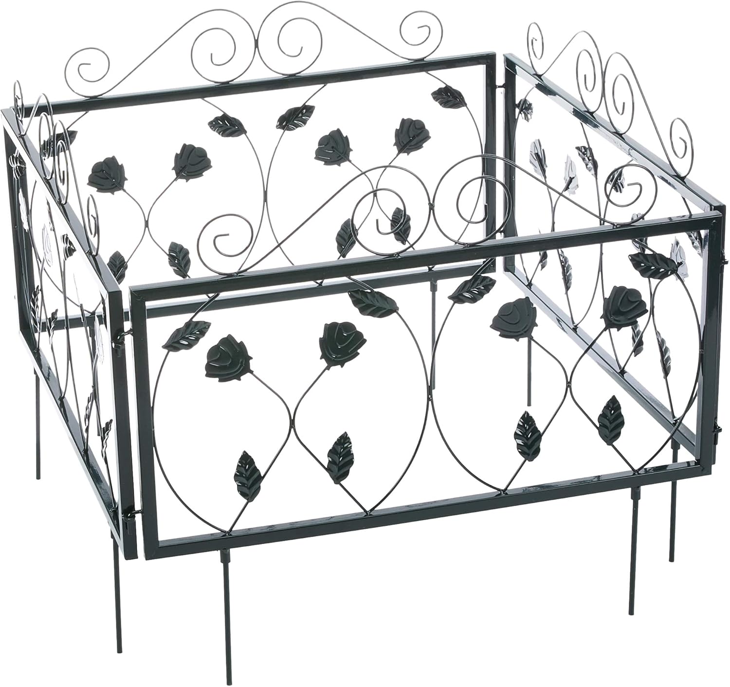 Relaxdays GOTH Set of 4 Metal Garden Fencing Panels, Yard Fence for Inserting 33 x 56.5 cm, Green, 1.5x225x47 cm