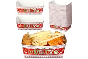Nitial 50 Pcs Christmas Paper Food Trays Ugly Sweater Disposable Food Boats Xmas Food Serving Baskets Tray for Burger Fries Taco Hot Dog Popcorn Nachos Winter Holiday Christmas Party Supplies