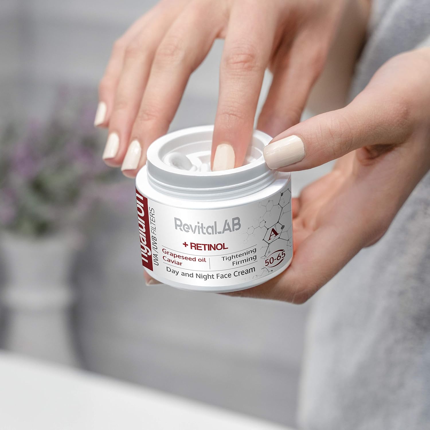 RevitaLAB Hyaluron Anti-Ageing Day and Night Cream, Enriched with Retinol, Caviar and Red Grape, for Ages 50 - 65, 50 ml - Image 5