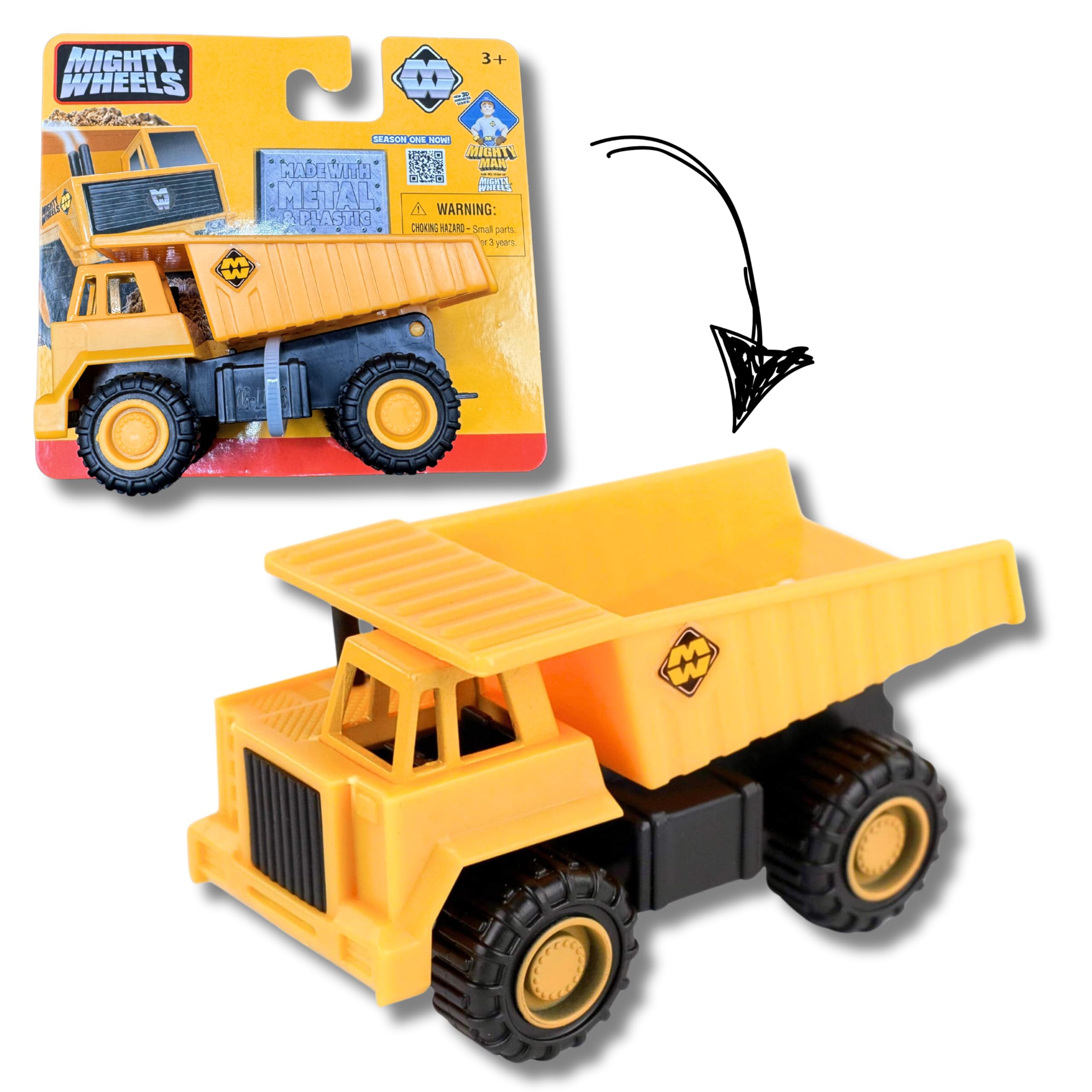 Mighty Wheels Steel Dump Truck Toy 3.5" - Free-wheeling Dumper Truck Toy with Movable Tipping Bed - Durable Steel and Plastic Construction Toys for 3+ Year Old Boys and Girls