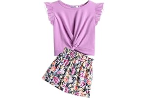 Arshiner Girls Shorts Sets 2 Pieces Outfits Twist Front Ruffle Sleeve T-Shirts and Shorts With Pockets Cute Clothes Sets