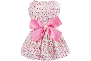 Petroom Small Dog Dresses,Cute Princess Floral Skirt Cat Apparel Female for Yorkie(Pink Adjustable Button S)