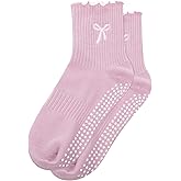 Simlakey Women Grip Socks Pilates Cute Non Slip Pilates Socks Ruffle Grippy Yoga with Grip Gift for Barre