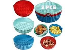 MJ MarkoJo 3PCS 8.5'' Air Fryer Liners, Ninja Air Fryer Silicone Liners, Reusable Air Fryer Accessories, Premium Food Grade Air Fryer Silicone Liner Healthy silicone air fryer liners.crock pot liners