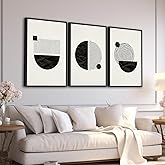 Large Framed Abstract Wall Art - Minimalist Boho Wall Decor 16"x24" Set of 3 Black and Beige Art Prints Mid Century Painting Geometrical Canvas Pictures for Living Room Bedroom Office Artwork