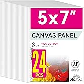 PHOENIX Small Painting Canvas Panels 5x7 Inch, 24 Bulk Pack - 8 Oz Triple Primed 100% Cotton Acid Free Canvas Boards for Painting, White Blank Flat Canvas Boards for Acrylic, Oil Paints