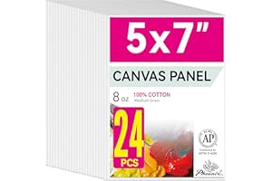 PHOENIX Small Painting Canvas Panels 5x7 Inch, 24 Bulk Pack - 8 Oz Triple Primed 100% Cotton Acid Free Canvas Boards for Painting, White Blank Flat Canvas Boards for Acrylic, Oil Paints
