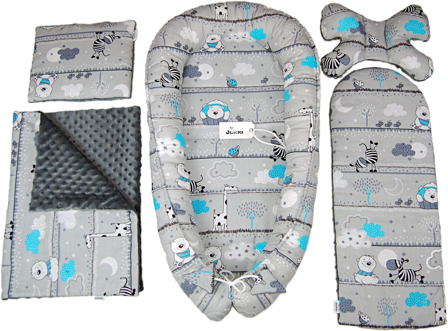 5-Piece Set Baby Equipment Set – Baby Nest 90 x 50 cm, Baby Mattress, Cuddle Blanket, Flat Cushion, Neck Pillow |Oeko Tex | Anti-Allergenic |Cuddly Soft for Babies 0 to 8 Months