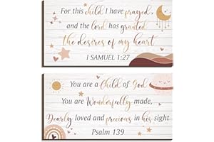 YOOKEER 2 Pcs Wood Nursery Wall Decor for Girls Boys Baby Girl Room Decor for Nursery Christian Nursery Wall Art This Child I Have Prayed Bible Quote Wall Hanging Sign for Kids Home 12 x 6 Inch (Cute)