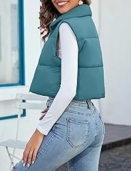 Kissonic Women's Crop Puffer Vest Lightweight Stand