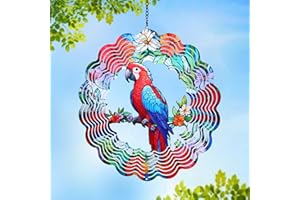 GR8GARDENS Parrot Wind Spinners 12 Inch 3D Stainless Steel Hanging Kinetic Wind Sculpture Worth Gifts for Women Metal Windmill Decoration for Garden,Patio,Lawn,Yard