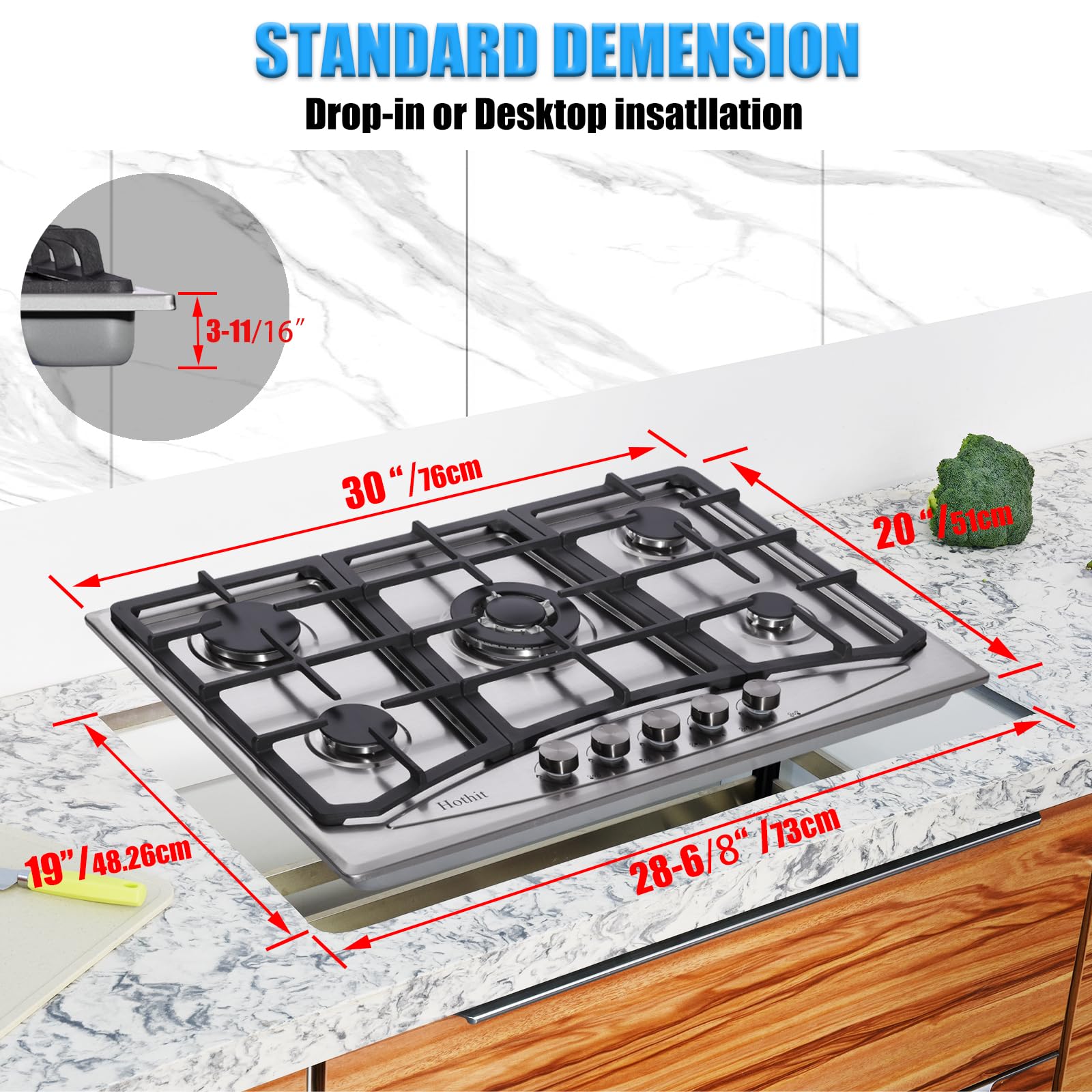 Hothit Propane Gas Cooktop 30