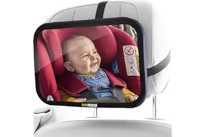 SUNFERNO Baby Car Mirror – The Safest Way to Keep an Eye on Your Little One | Shatterproof, Wide-Angle Car Mirror for Baby with Secure Straps & 360° Adjustability | Peace of Mind for Every Drive