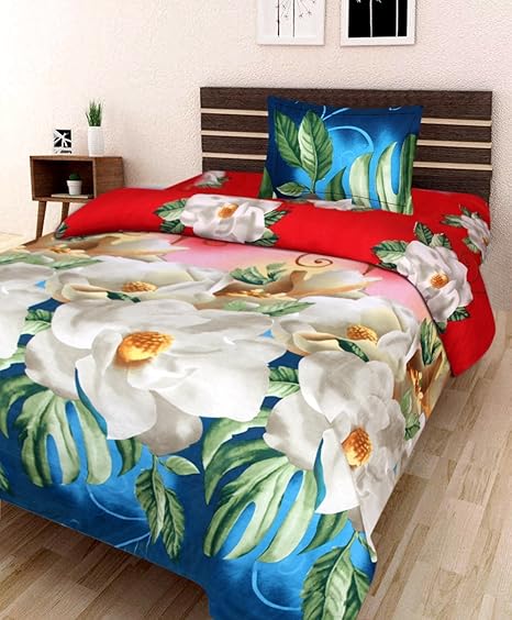 Nidhi Fab 3D Designer Printed 180TC Polycotton 1 Single Bedsheet with 1 Pillow Cover