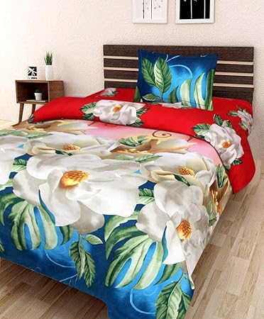 Sahil Enterprises 3D Designer Printed 180TC Polycotton 1 Single Bedsheet with 1 Pillow Cover