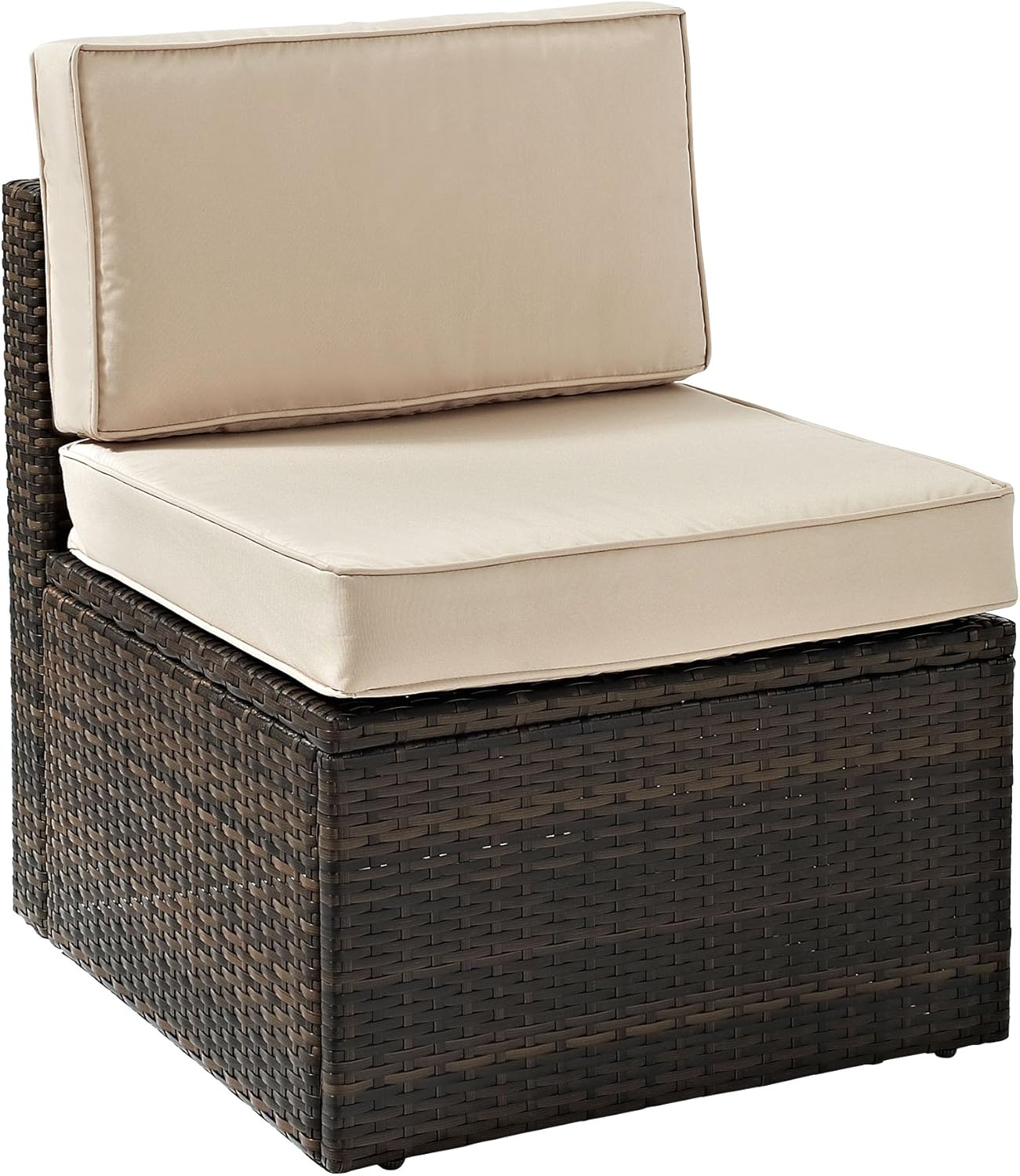 Amazon Com Crosley Furniture Palm Harbor Outdoor Wicker Center Chair With Tan Cushions Brown Patio Sofas Garden Outdoor
