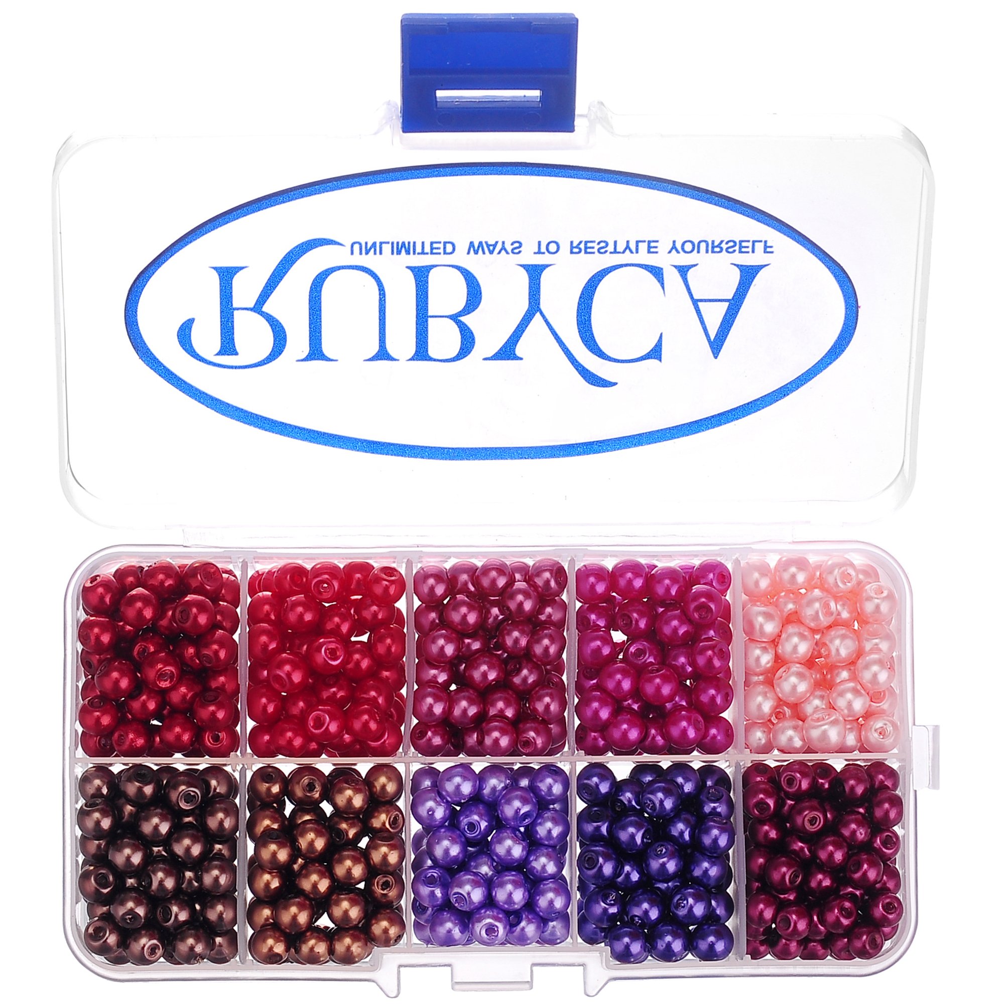 RUBYCA Czech Satin Luster Glass Pearl Round Beads for Jewelry Making, 8mm, Mix Colors, Organizer Box