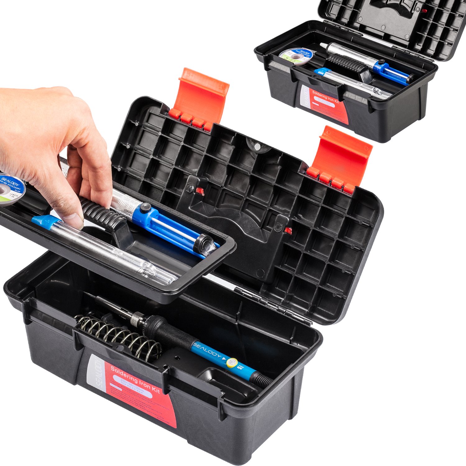 Soldering Iron Kit, Including 60W Temperature Control Soldering Iron with ON/OFF Switch, Tips, Solder Sucker, Desoldering Wick, Solder Wire, Anti-static Tweezers and Stand with Cleaning Sponge