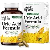 Wild & Organic Uric Acid Formula Capsules - Uric Acid Cleanse Support - Antioxidant Supplement with Tart Cherry Powder, Dandelion Root & Celery - Vegan, No Fillers, Non-GMO - 180 Count