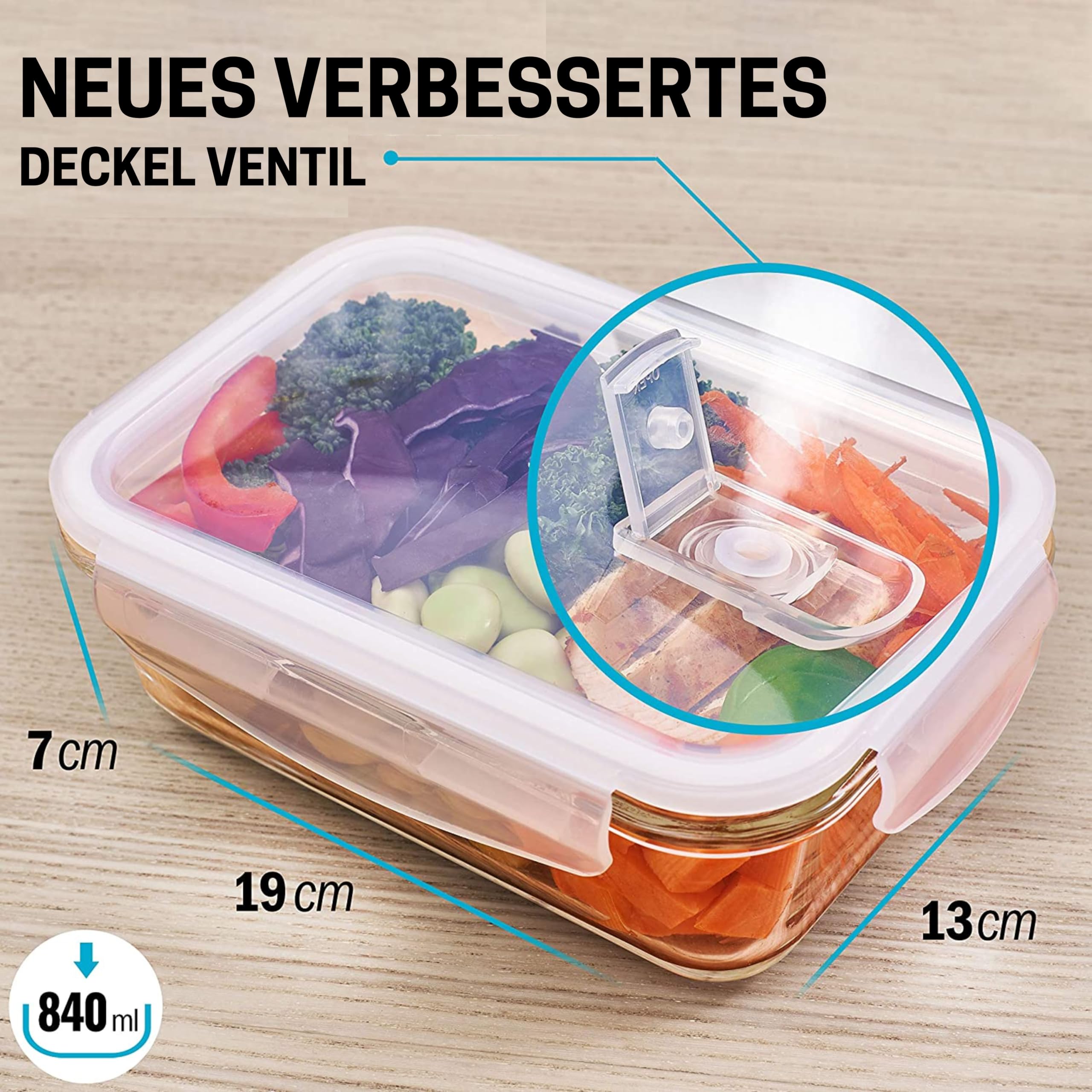Igluu Meal Prep Glas-Frischhaltedosen mit BPA-freiem Deckel (5er-Pack + 1 Ersatzdeckel) – mikrowellen-, ofen-, gefrier-, spülmaschinengeeignet, auslaufsicher – 840 ml - robustes Borosilikatglas 4