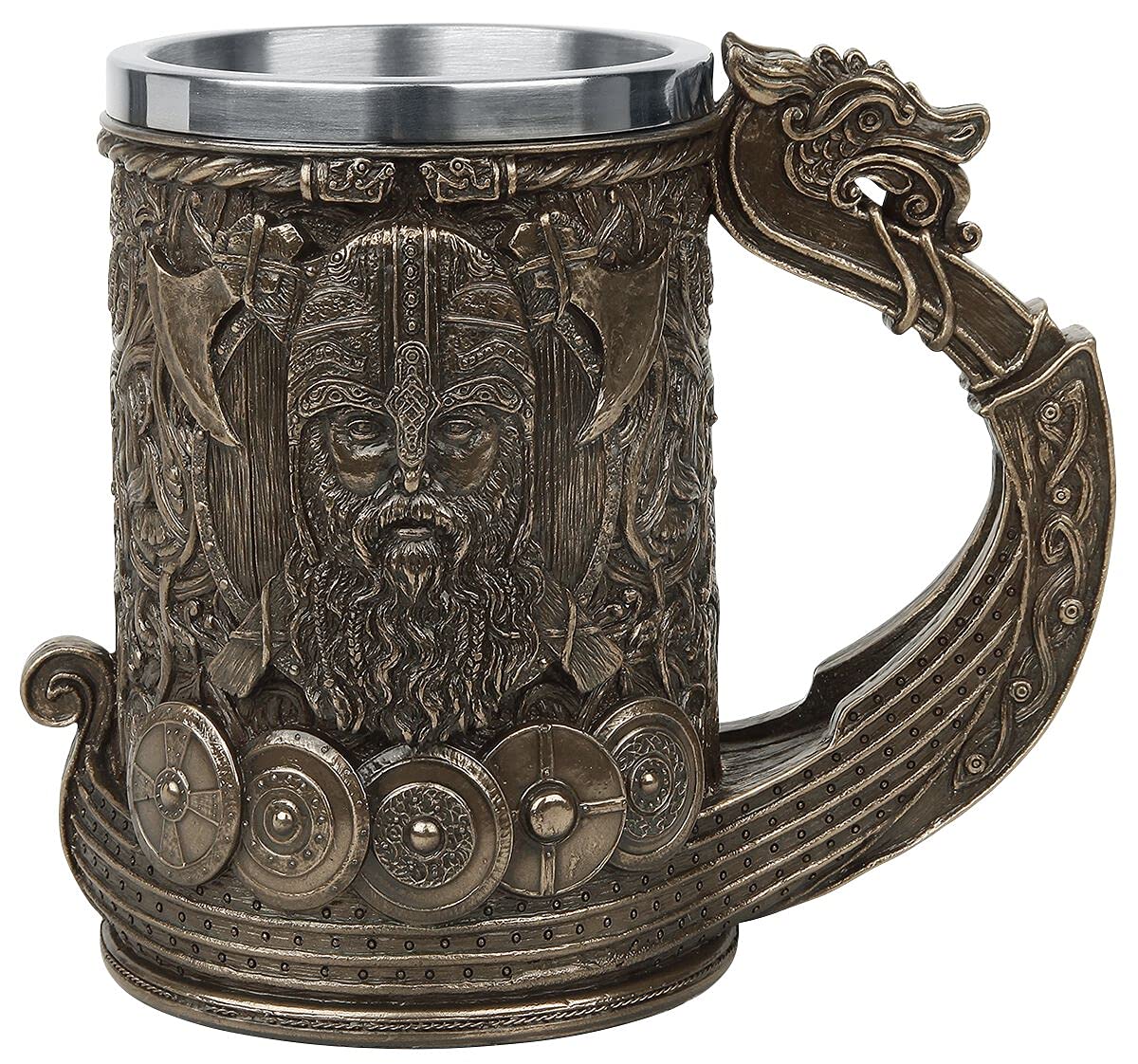 Nemesis Now B4810P9 Bronze Drakkar Viking Tankard 15cm, Resin w. Stainless Steel