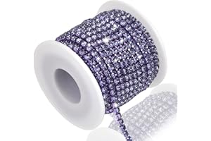 DROPOWER 4MM Crystal Rhinestone Close Chain Trim 10 Yards Rhinestone Banding Claw Cup Chain for Sewing Crafts, DIY Decoration, Jewelry, Clothing, Shoes Purple