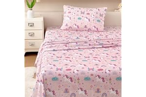 MICORAL Kids Twin Sheet Set Unicorn, 3 Pieces Sheets for Boys & Girls, Soft Printed Microfiber Bed Sheets, Deep Pocket Cozy Toddler Bedding Set