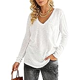 Hilinker Women's Sheer Mesh Long Sleeve Top V Neck See Through T Shirt with Pocket