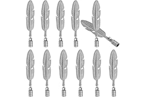 PATIKIL Bolo Tie Tips, 12Pcs 3 Inch Alloy Feather Bolo Tie Supplies Replacement Cord End Caps 5mm Diameter for DIY Crafts Necklace Decor, Silver Tone