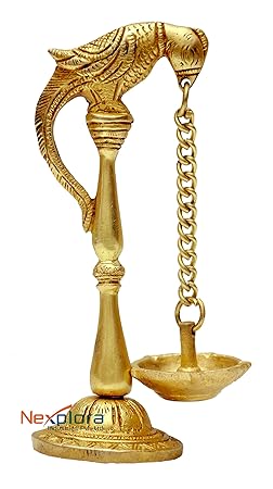 Nexplora Industries Pvt. Ltd. Brass Parrot Design Oil Lamp | Bird Diya | Deepak | Pooja Item | Fengshui Gift