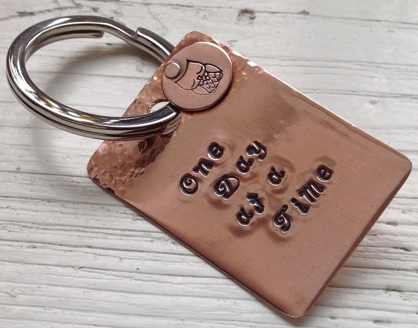 'One Day at a Time' Hand Stamped Copper Keyring Amazon.co.uk Toys & Games