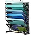 Kuntine.B 7-Tier Hanging File Organizer Vertical Wall File Organizer Wall File Holder, Mesh Magazine Rack Mail Document Organizer for Office School Home (Black, 1 Pack)
