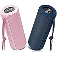 XENEO X21 Dual Portable Bluetooth Wireless Speakers Waterproof for Stereo Sound with FM Radio, Micro SD Card, Aux-in, IPX6, 30W for Outdoor, Home, Office, Party and Travel (Pink + Blue)…