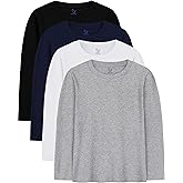 HoeVou 4 Pack Boys Long Sleeve Shirts Soft Cotton Basic Tees Youth Boys Long Sleeve T-Shirts Layering Shirts Tagless