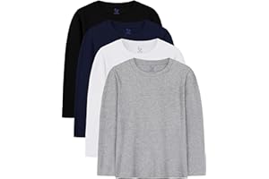 HoeVou 4 Pack Boys Long Sleeve Shirts Soft Cotton Basic Tees Youth Boys Long Sleeve T-Shirts Layering Shirts Tagless