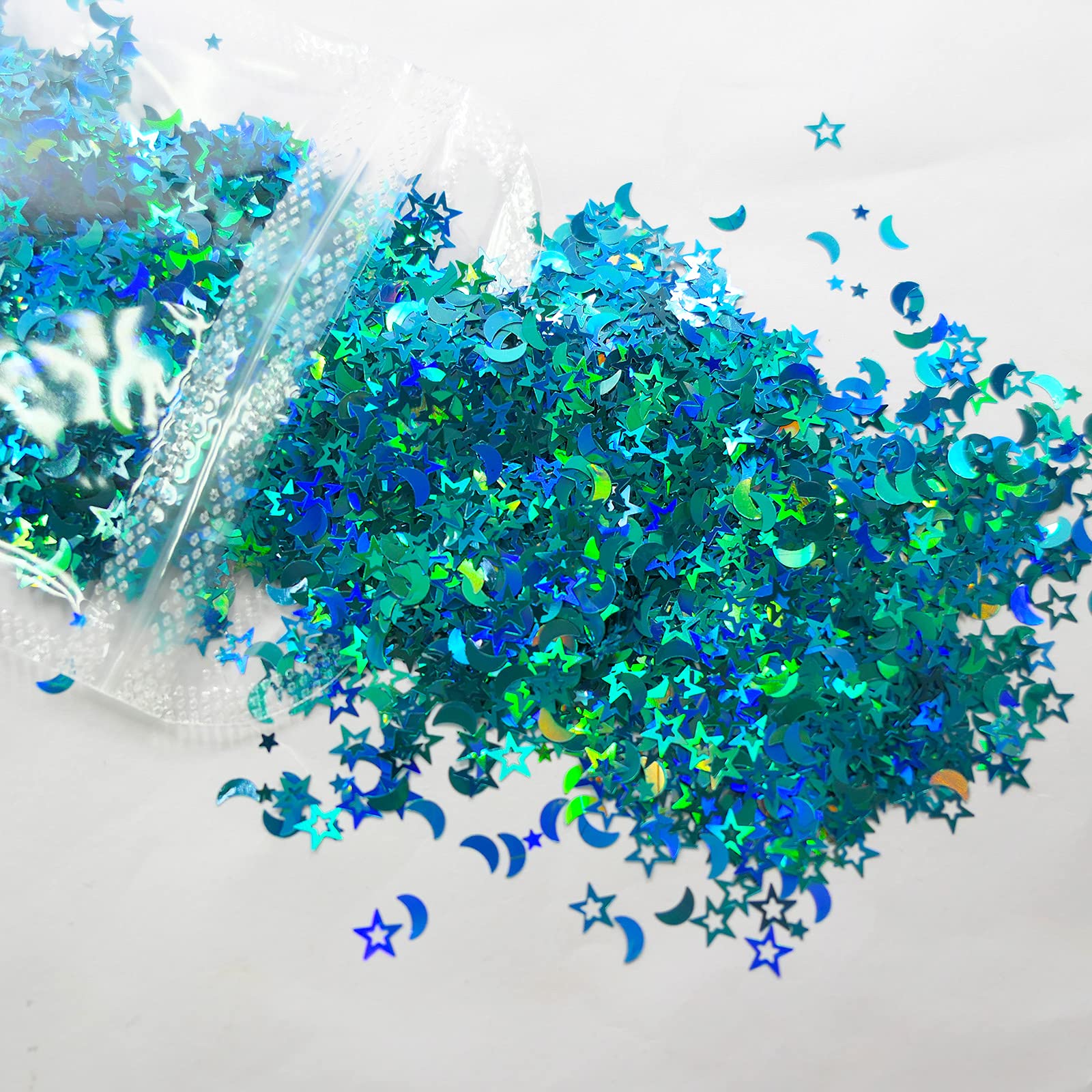 LoveOurHome 15 Colors Holographic Chunky Glitter Flakes Star Moon Shaped Glitters Confetti Sequins Stickers Resin Accesories for Crafts Resin Epoxy Slime Acrylic Nails Festival Makeup