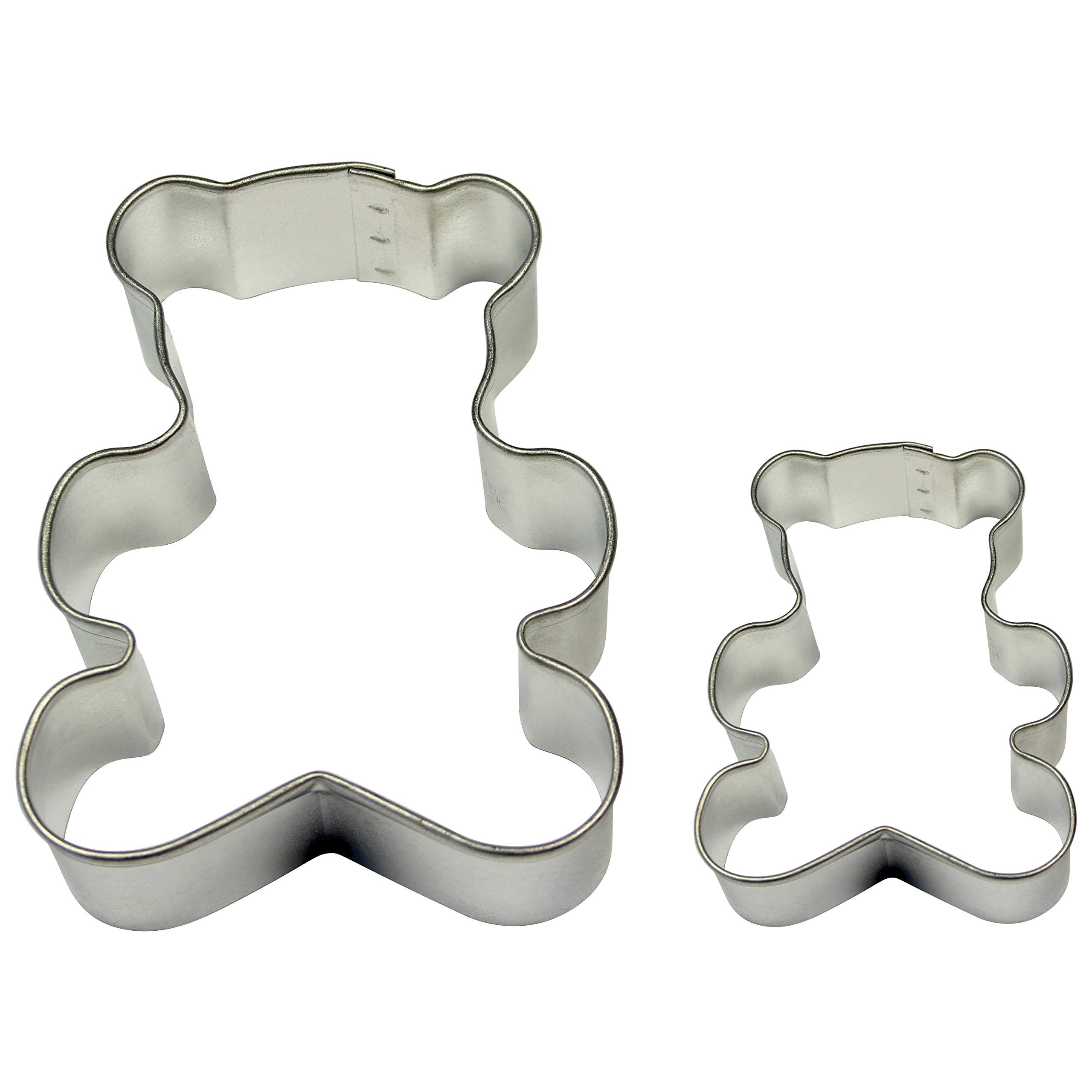 PME Teddy Cookie and Cake Cutters, Small and Large Sizes, Set of 2,Silver