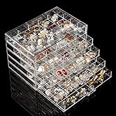 YUFONG Earring Holder Organizer Acrylic Earring Storage Box for Girls Women Jewelry Organizer Display Case with 100 Small Compartment (Clear, 5 Drawers)