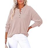 KIRUNDO Going Out Tops for Women Henley Shirts 2025 Casual Ribbed Knit Long Sleeve Tunic Summer Fall Button V Neck Blouse