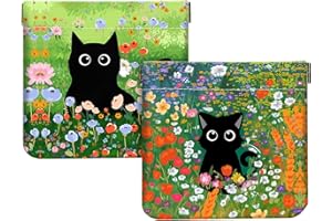 SUMLLIAY 2Pcs PU Leather Small Squeeze Coin Purse Pouch Mini coin Bag Unique And Cute Wallet Cosmetic Bags Change Bag For Women Girls Men Cat in flower and grass