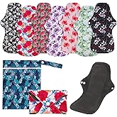 PHOGARY Reusable Menstrual Pads, Washable Overnight Cloth Panty Liners, 7pcs Bamboo Cloth Large Sanitary Pads for Heavy Flow with 1pc Wet Bag