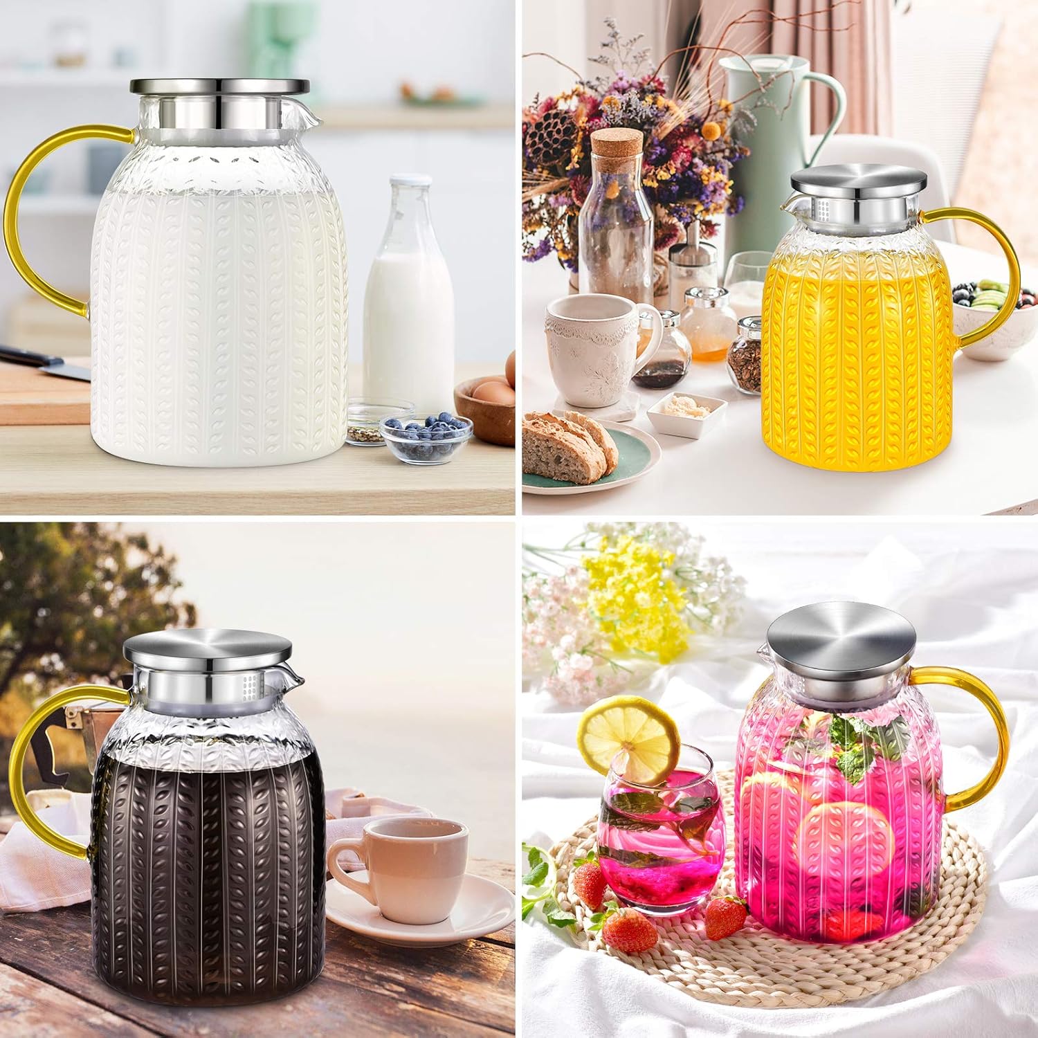 Aofmee Glass Water Jug, 1.8L Heat Resistant Pitcher with Lid for Fridge Milk, Juice, Ice Tea, Cold or Hot Beverages - Image 5