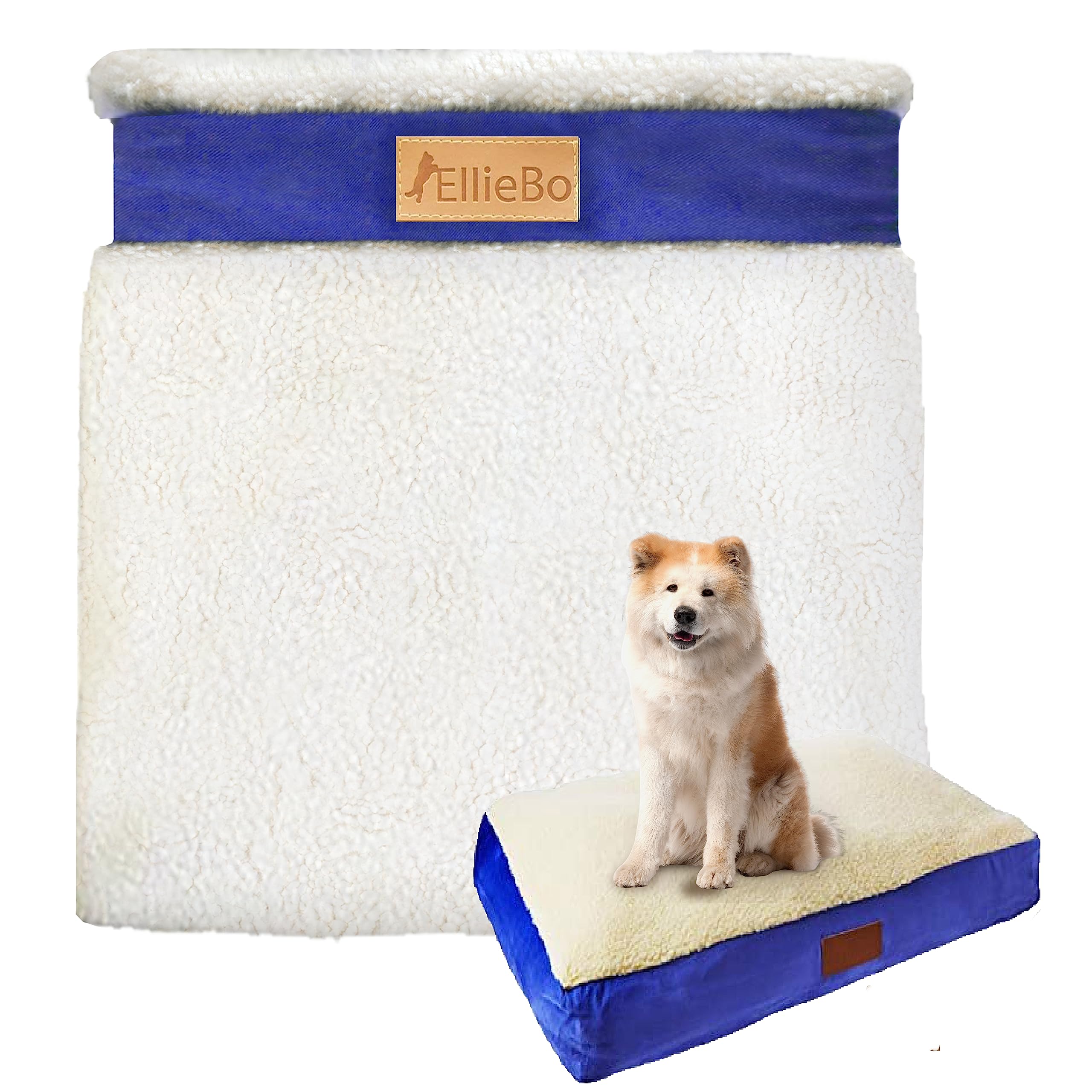 Ellie-Bo XL Memory Foam Dog Bed Cover for 42-inch Dog Cage/Crate - Blue Faux Suede/Sheepskin
