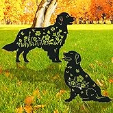 Rngmsi Golden Retriever Metal Garden Stakes Yard Decor, 2PCS Black Dog Silhouette Statues Garden Decorative Gifts for Yard Art, Patio, Outside, Lawn Ornaments, Backyard, Christmas